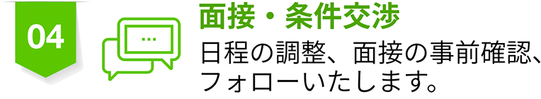 04 面接・条件交渉 日程の調整、面接の事前確認、フォローいたします。